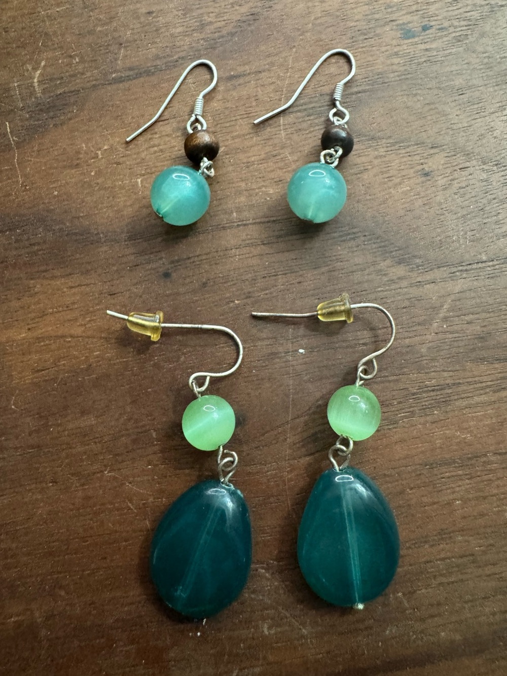 Pair of Silvertoned Green Beaded Dangle Earrings